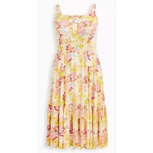 Torrid Midi Super Soft Tiered Dress Women's Plus Size 2x Yellow Floral Summer‎